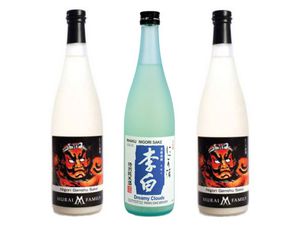 Three different bottles of nigori sake 