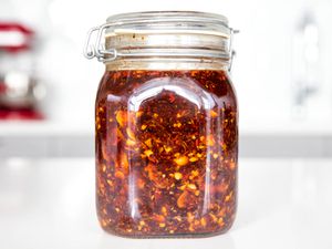 A jar of homemade chili crisp 