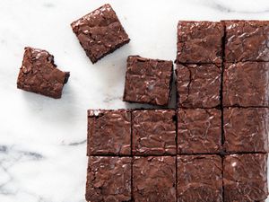 Overhead view of a batch of brownies