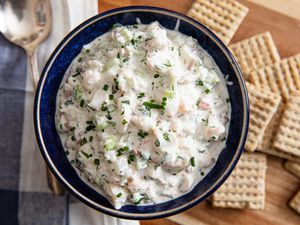 Creamy shrimp dip in a bowl.