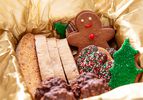 Overhead view of holiday cookie assortment