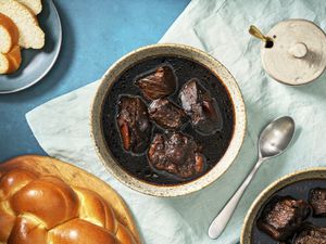 Guyanese pepperpot and plaited bread.