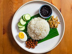 Overhead view of Nasi Lemak