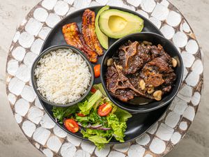 Overhead view of Oxtail on a platter