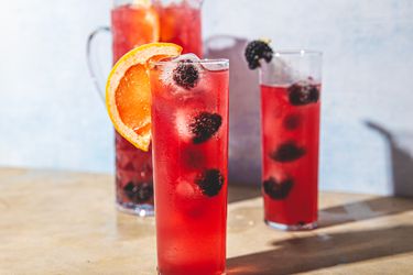 View of grapefruit, blackberry, and sage infused water