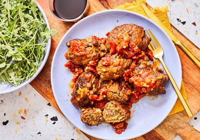 Overhead view of beef braciole 