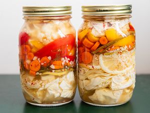 Side view of two jars of Turkish Pickles