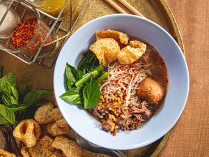 Overhead view of boat noodles