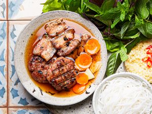 Overhead view of Bun Cha Hanoi