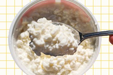 Cottage cheese in a spoon.