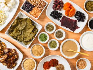 Overhead view of items in an Armenian Pantry