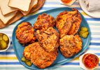 A blue platter with air-fryer fried chicken 