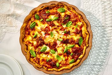 Overhead view of finished tomato pie