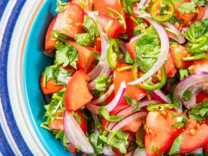 Overhead view of tomato salad