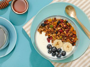 Overhead view of instant coffee granola