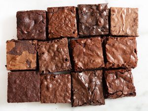 Overhead view of baked brownies