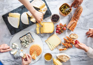 Overhead view of cheese plate