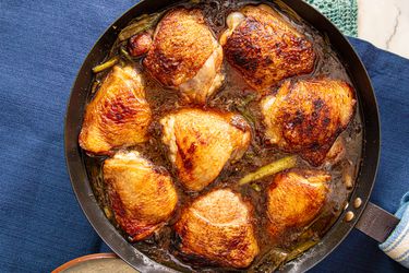 Overhead view of soy braised chicken