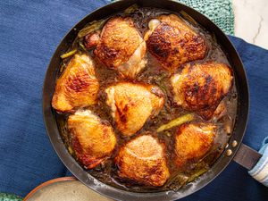 Overhead view of soy braised chicken