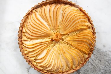 Overhead view of pear tart