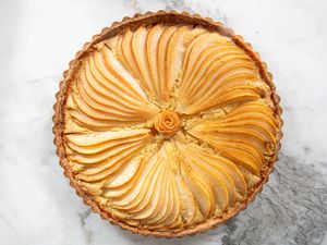 Overhead view of pear tart