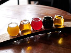 a tasting flight of beer in portland