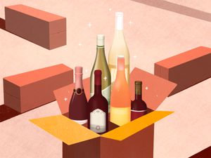 an illustration of wine bottles in a box