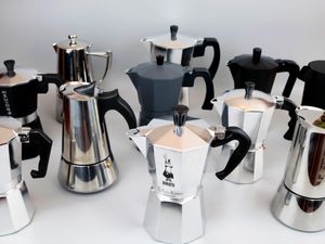 an array of different moka pots