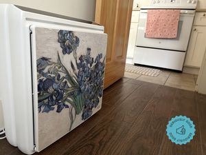 The Rabbit A3 air purifier sits near a kitchen doorway.