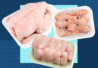 Overhead view of frozen chicken