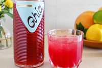 Ghia Nonalcoholic Apéritif in glass on counter