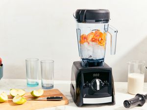 A Vitamix blender on a kitchen countertop