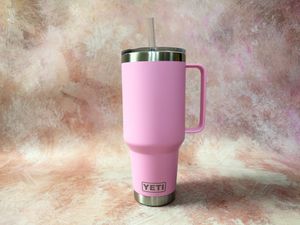 A pink Yeti insulated tumbler with straw 